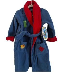 New Vintage Y2K Bunz Kidz Costruction Traffic Cars sign Boys 2T blue Red Robe